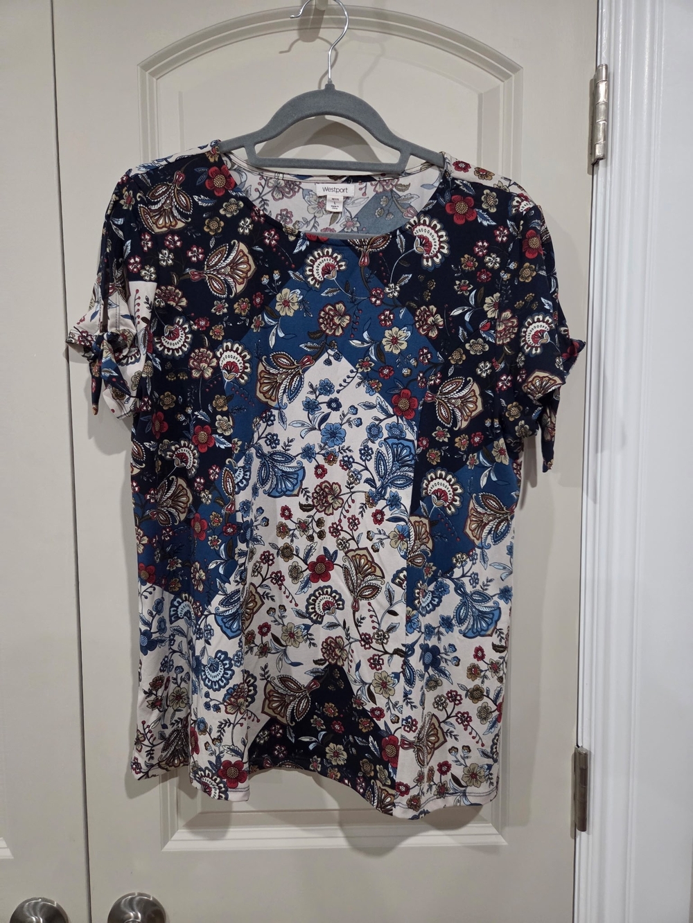Westport Navy Blue Floral Patchwork Short Sleeve Top LP